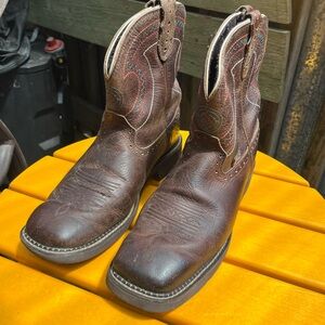 Justin Brown Cowboy Western Boots Square Toe